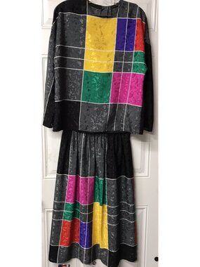 EUC Vintage 80's Rosecrest by Hudson Top Skirt Set Mondrian inspired Women 10/12